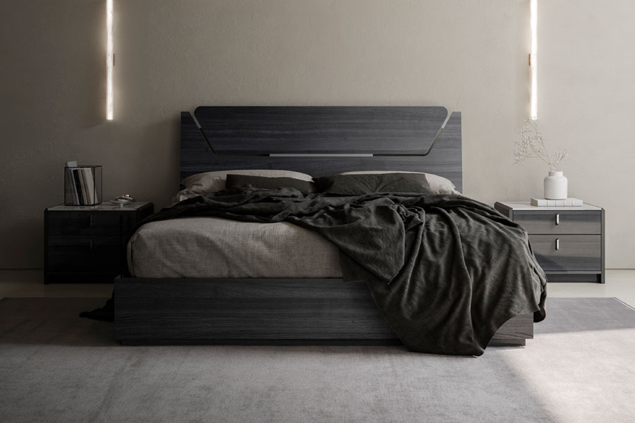 VULCANO Кровать 180*200 с деревянным изголовьем, цвет Rovere Grigio Lux Tomasella