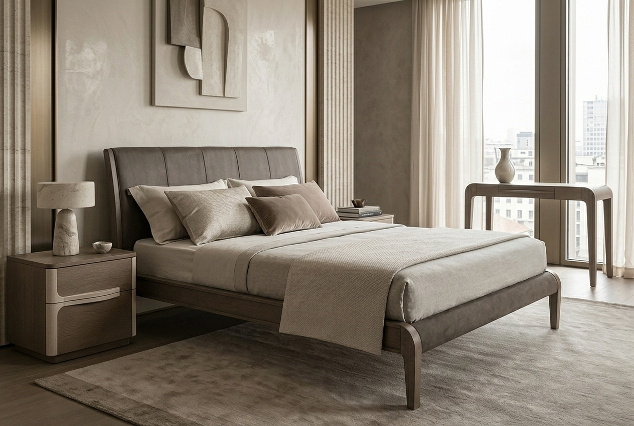 CLEO Кровать RULER, эконабук EN2609, цвет 286 DENVER Fasolin