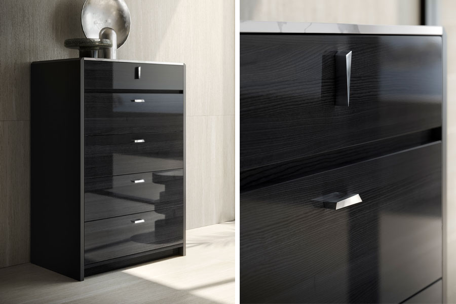 VULCANO Комод высокий 5 ящиков, цвет Rovere Grigio Lux/Antracite, Marmo bianco Tomasella