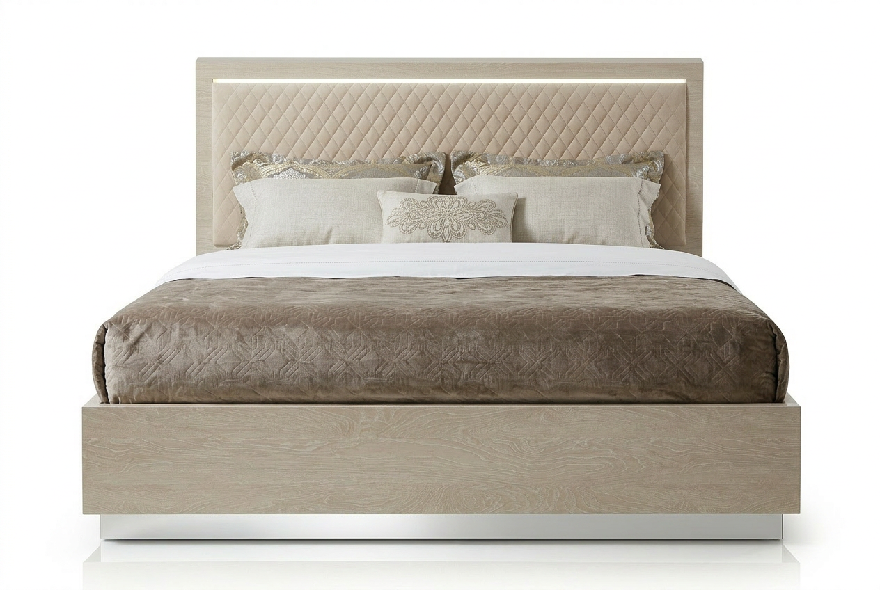 PLATINUM SABBIA Кровать 160*200 ROMBI, с подсветкой LED, экокожа Nabuk col.11 Camelgroup