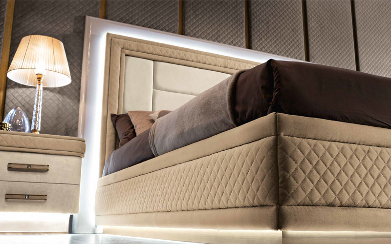 Кровать DIAMOND, с подсветкой LED, ткань Amsterdam 04/Kinshasa 14 