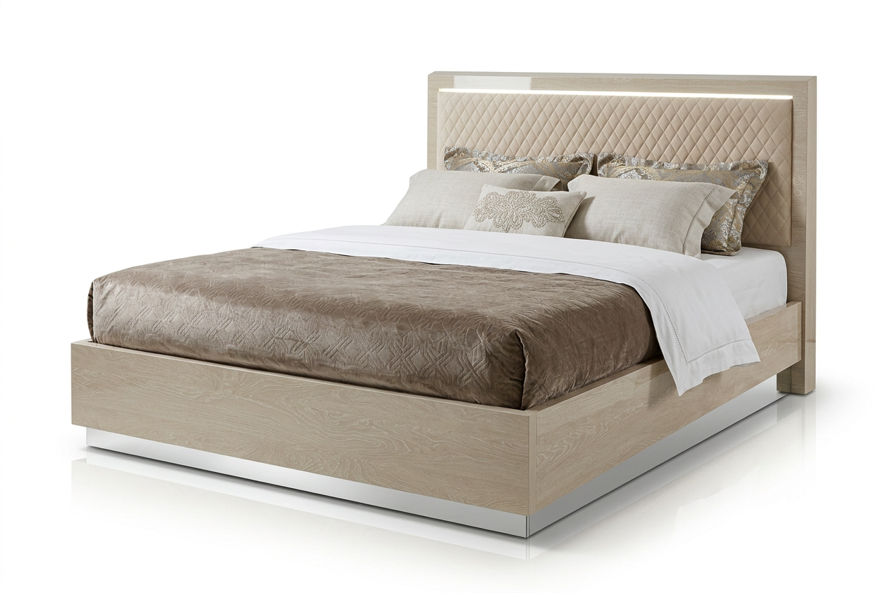 PLATINUM SABBIA Кровать 160*200 ROMBI, с подсветкой LED, экокожа Nabuk col.11 Camelgroup
