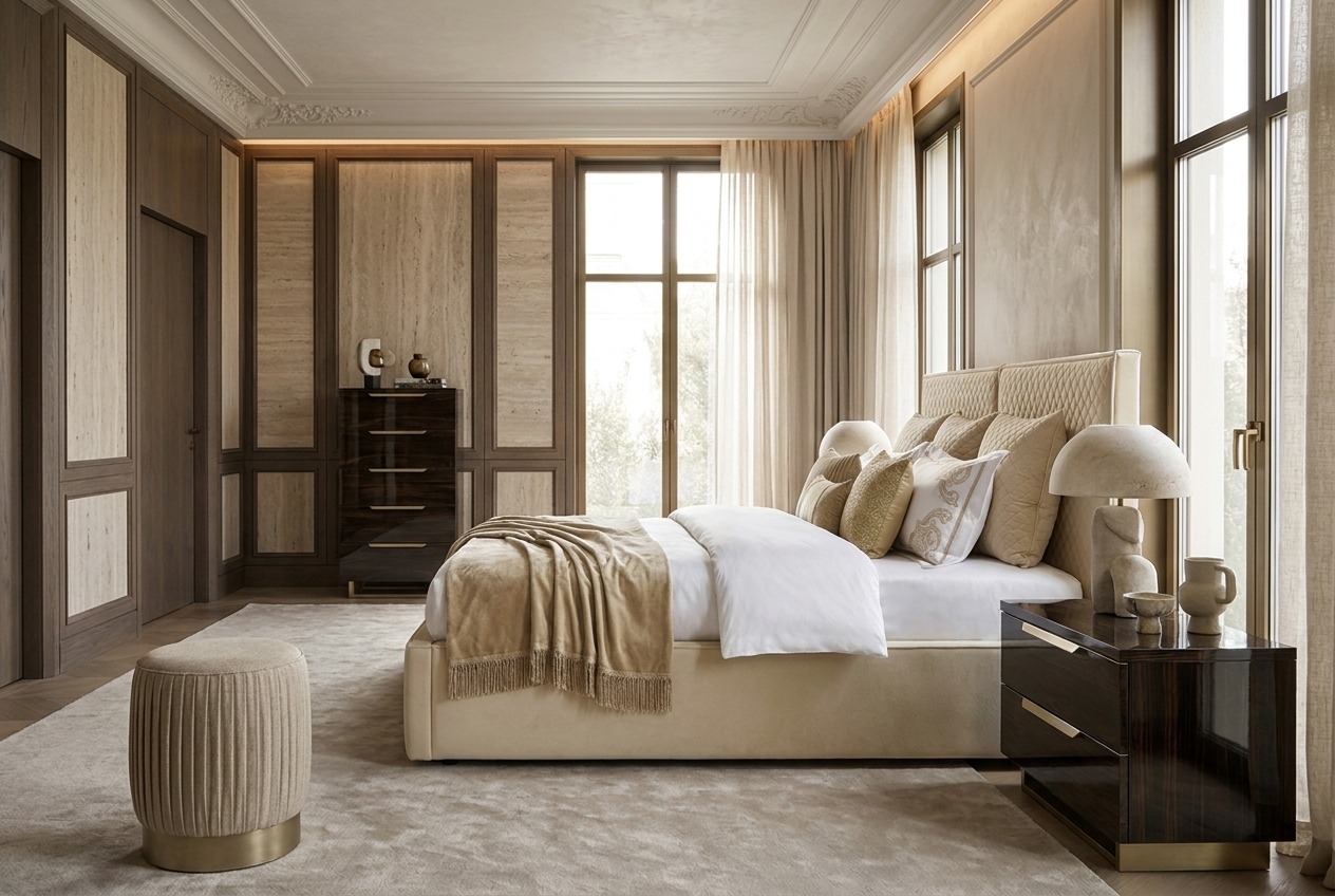 Кровать 180*200 CUBO, ткань MIRAGLIO col.104 Crema 