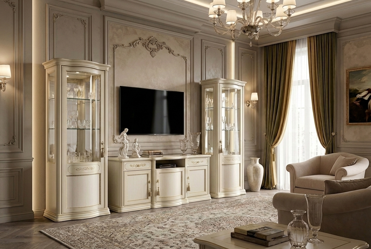 TORRIANI AVORIO Витрина 1-дверная с зеркальной стенкой, правая Camelgroup