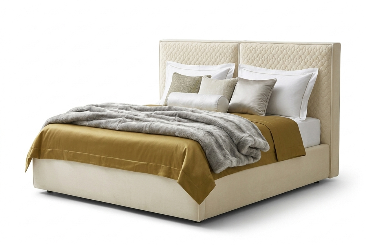 Кровать 180*200 CUBO, ткань MIRAGLIO col.104 Crema 